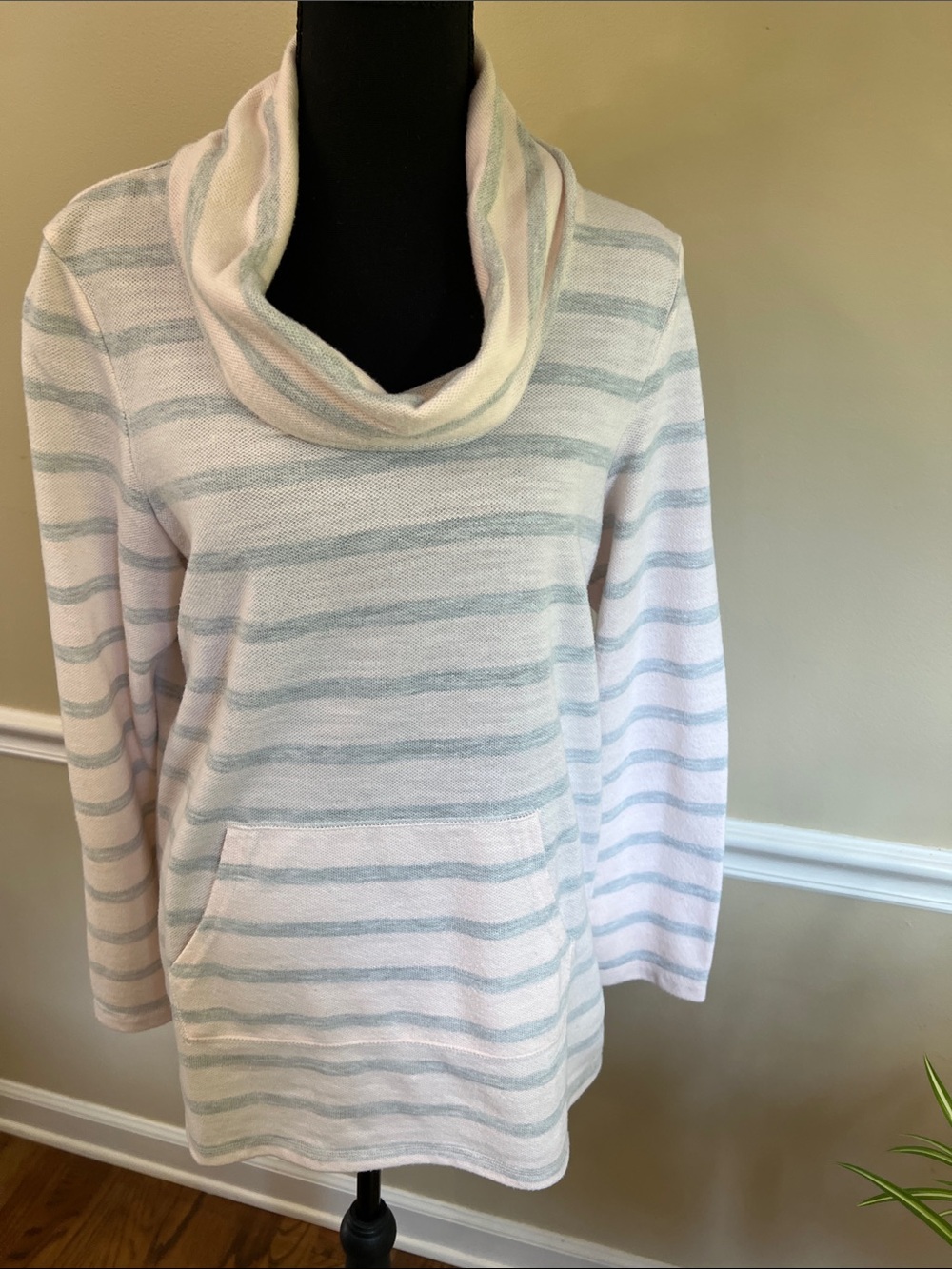 Sonoma Striped Cowl Neck Pullover Sweater - Pastel Pink & Light Blue